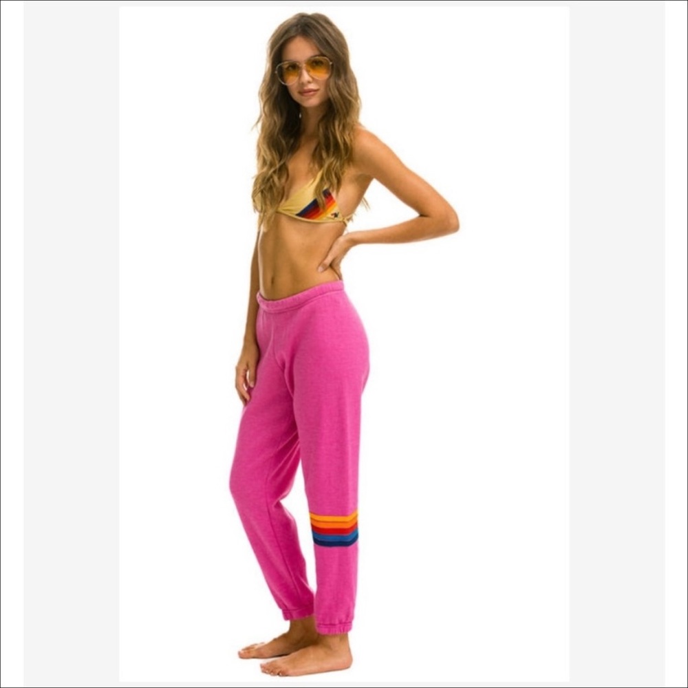 Aviator Nation Pink Rainbow Stripe Sweatpants